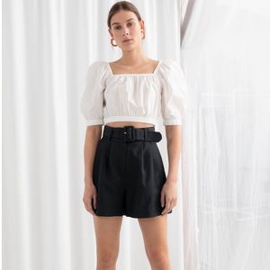 & Other Stories Black Linen Blend Belted Shorts